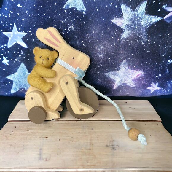 1999 Cherished Teddies Antique Toy Bunny w/Bear Removable Figurine New #537187 - Picture 1 of 11